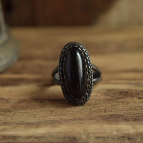 Dark Onyx Oval Ring Size 7 3/4
