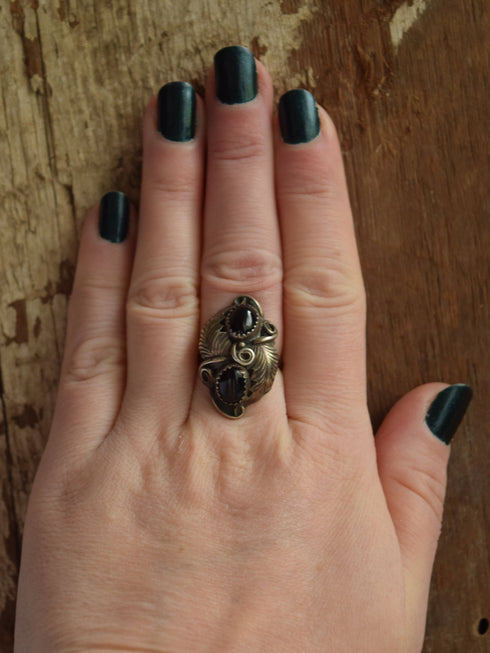 Dual Black Onyx Ring Size 6 3/4 Native American