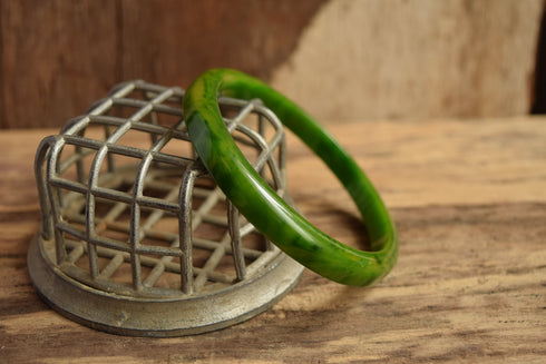 Marbled Green Bakelite Bangle - End Stack