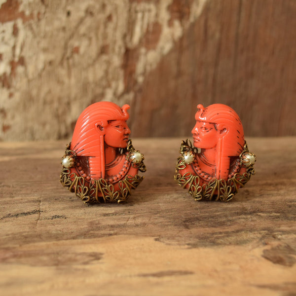 Vintage Selro Egyptian Revival Pharaoh Clip On earrings