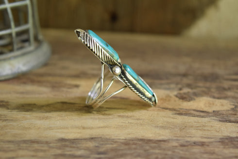 Long Dual Turquoise Ring - Size 10