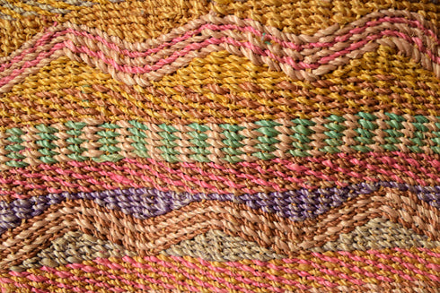 Colorful Woven Sisal Lined Market Bag - Leather Straps