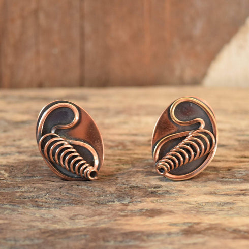 Vintage Modernist Copper Clip on Earrings