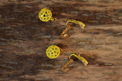 Yellow Drop Ball Clip On Earrings