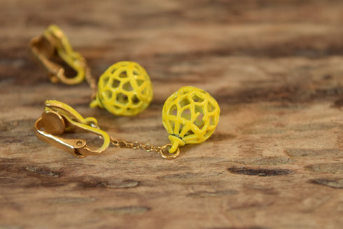 Yellow Drop Ball Clip On Earrings