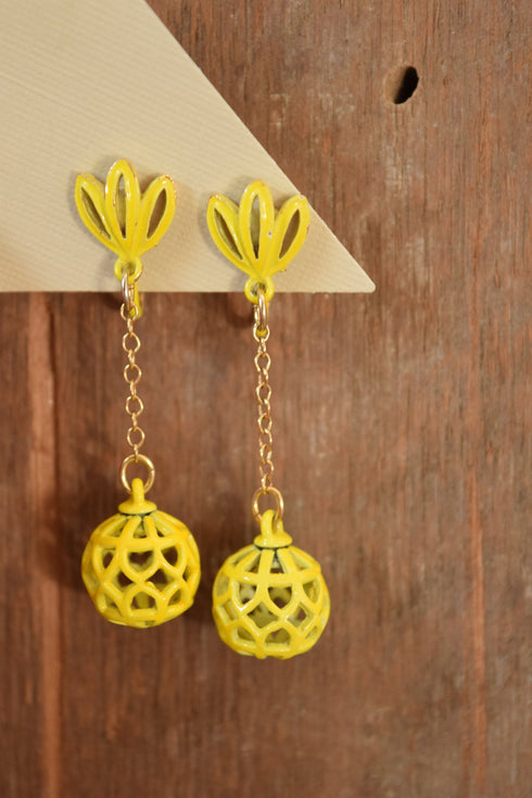 Yellow Drop Ball Clip On Earrings