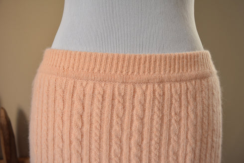 Peach Cable Knit Skirt - Lambswool & Angora Size Medium