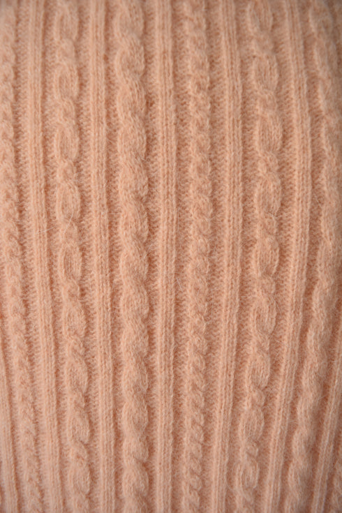 Peach Cable Knit Skirt - Lambswool & Angora Size Medium