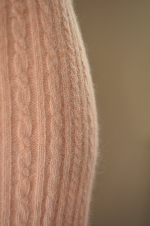 Peach Cable Knit Skirt - Lambswool & Angora Size Medium