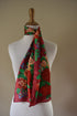 Maroon Silk Scarf - Vintage Rose and Floral Pattern