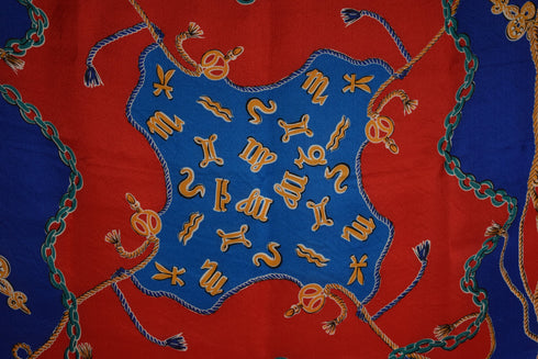 Red and Blue Silk Scarf - Astrological and Nautical