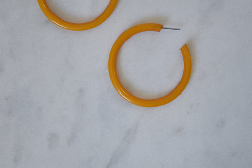 Butterscotch Hoop Earrings - Thin Bakelite Hoops
