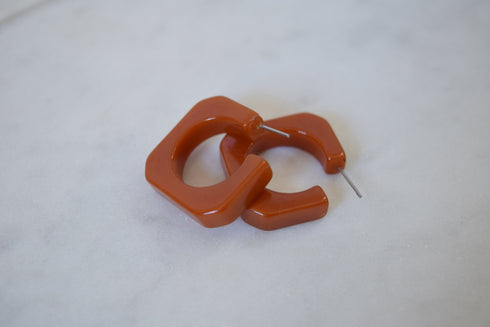 Brown Square Hoop Earrings - Bakelite Hoops