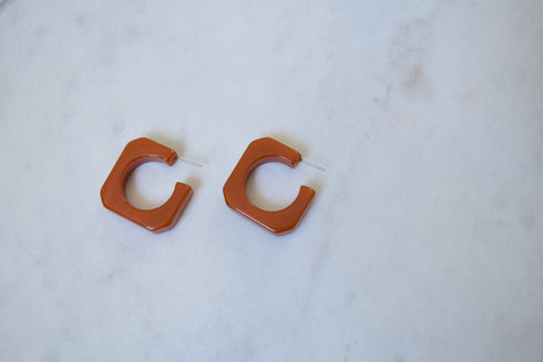 Brown Square Hoop Earrings - Bakelite Hoops