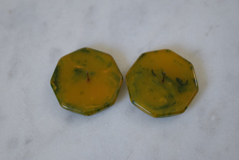 Green Octagon Earrings - Marbled Octagonal Bakelite Studs
