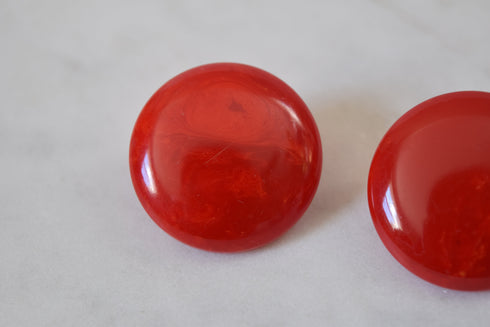 Round Red Marbled Bakelite Clip On Earrings