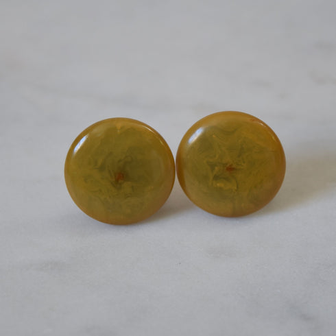 Green Marbled Bakelite Disc Earrings