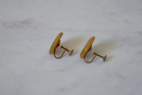 Marbled Green Bakelite Screw Back Earrings