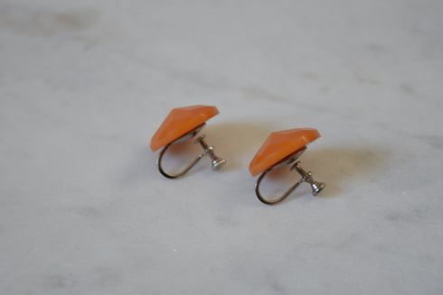 Faceted Orange Butterscotch Bakelite Screw Back Earrings