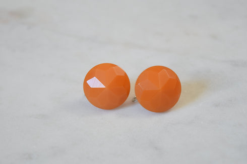 Faceted Orange Butterscotch Bakelite Screw Back Earrings