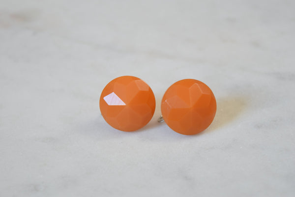 Faceted Orange Butterscotch Bakelite Screw Back Earrings