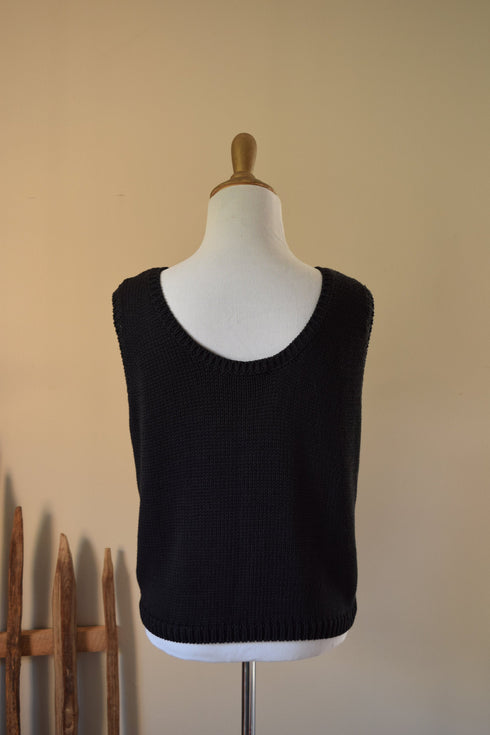 Flower Sweater Tank in Black - Medium Hand Loomed Knit