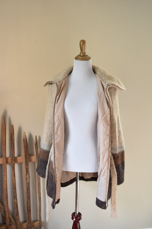Belted Wool Coat - Small 1970's Ice Wool Neutral Coat - Made in Iceland