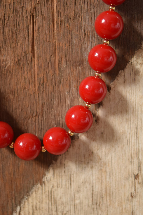 Cherry Red and Gold Holiday Party Necklace - Monet 18 inches