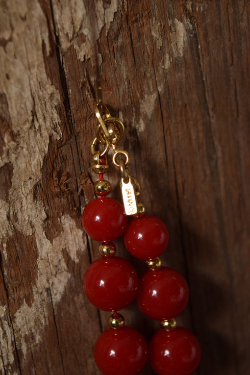 Cherry Red and Gold Holiday Party Necklace - Monet 18 inches
