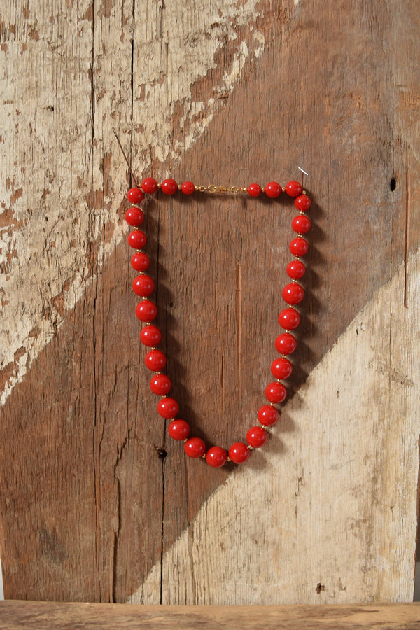 Cherry Red and Gold Holiday Party Necklace - Monet 18 inches