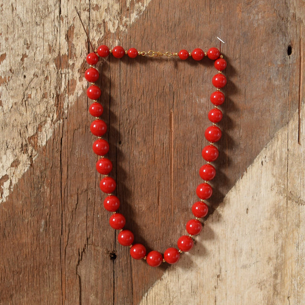 Cherry Red and Gold Holiday Party Necklace - Monet 18 inches