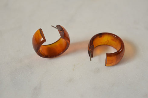 Brown Bakelite Hoop Earrings - Root Beer Bakelite