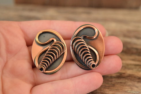 Copper Clip On Earrings - Oval Modernist