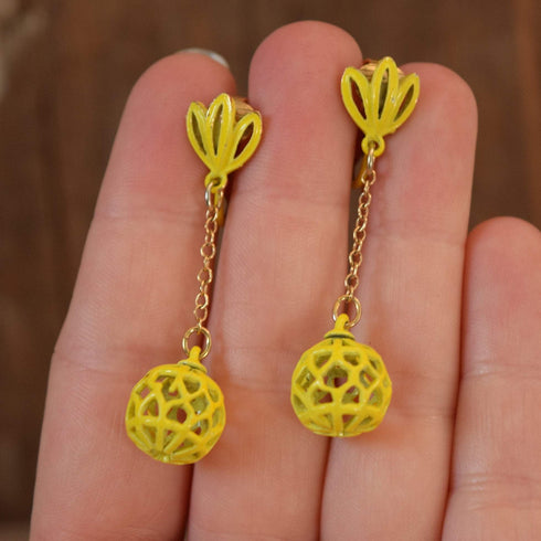Mod Yellow Ball Drop Clip on Earrings