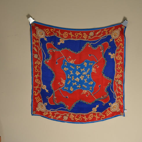 Red and Blue Silk Scarf - Astrological and Nautical