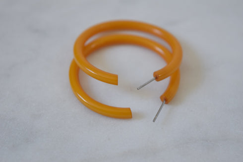 Butterscotch Hoop Earrings - Thin Bakelite Hoops