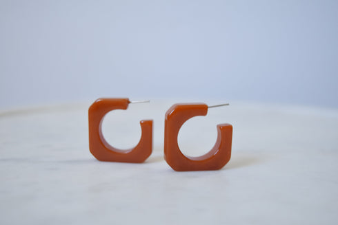 Brown Square Hoop Earrings - Bakelite Hoops