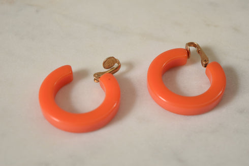 Pink Bakelite Hoop Clip Earrings  - Coral Pink