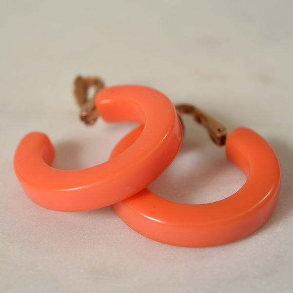 Coral Pink Bakelite Clip on Earrings
