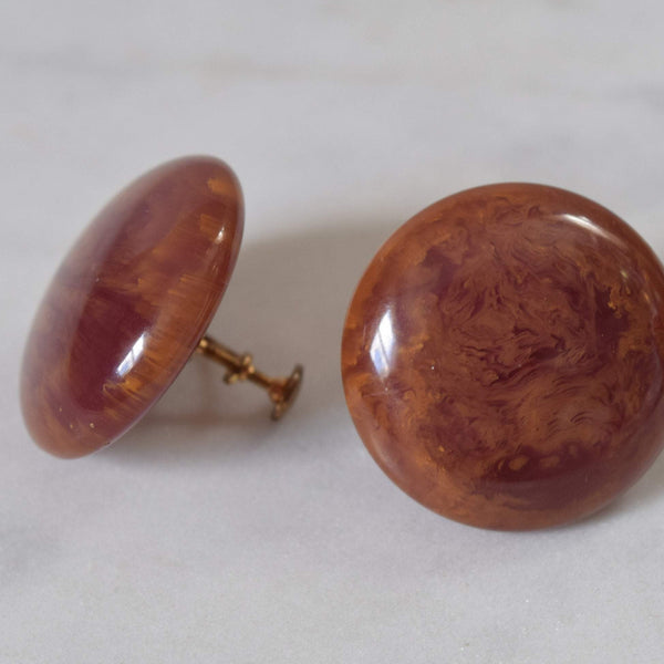 Marbled Purple Bakelite Screwback Earrings