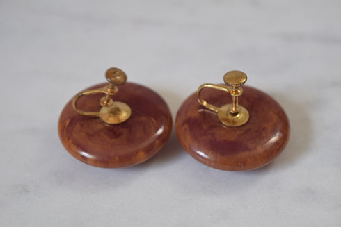 Large Purple Bakelite Screw Back Earrings