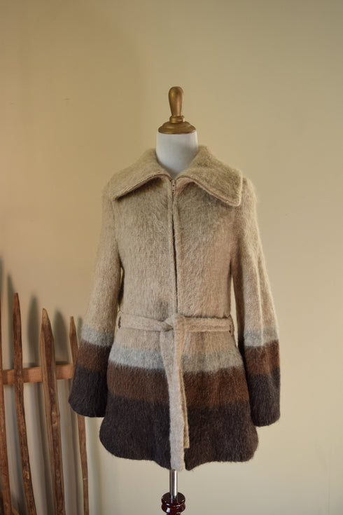 Belted Wool Coat - Small 1970's Ice Wool Neutral Coat - Made in Iceland