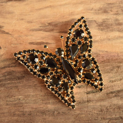 Black Rhinestone Vintage Brooch