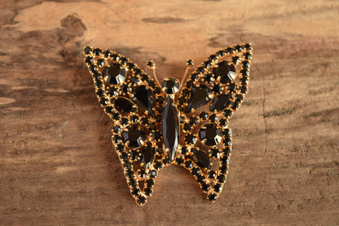 Black Rhinestone Butterfly Brooch
