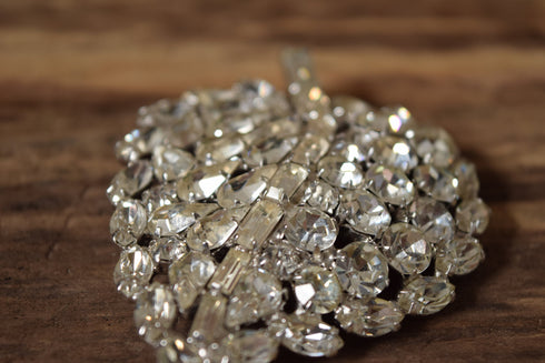 Large Rhinestone Leaf Brooch - White Rhinestone Pin - Vintage Wedding Brooch