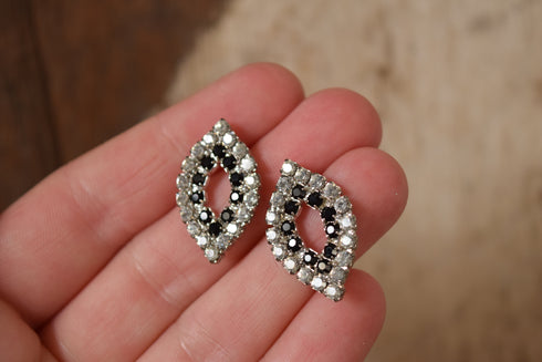 Black and White Rhinestone Stud Earrings
