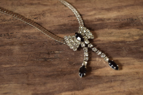 Rhinestone Bow Necklace - Black & White Rhinestones