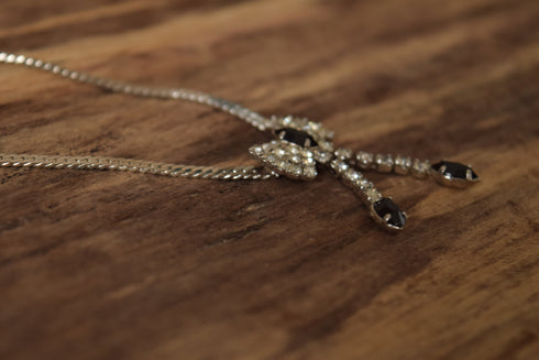 Rhinestone Bow Necklace - Black & White Rhinestones