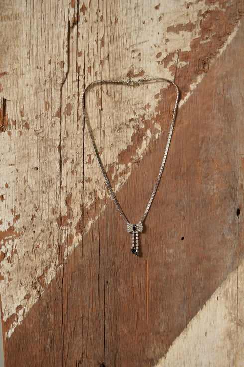 Rhinestone Bow Necklace - Black & White Rhinestones
