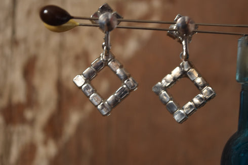 Square Rhinestone Dangle Earrings